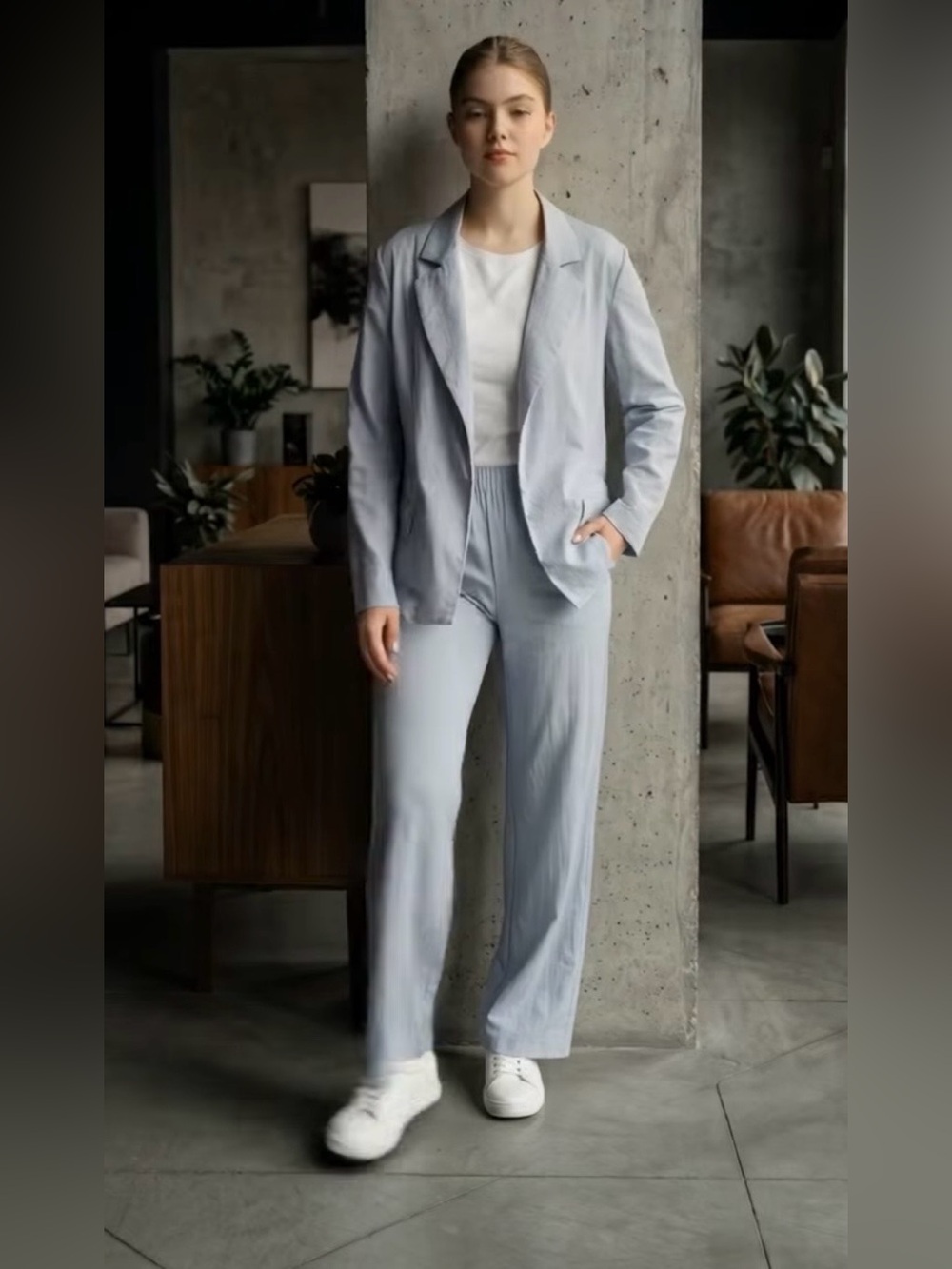 NWT Love Tree Pastel Blue Open Front Blazer + Trousers Pant Suit Set Small